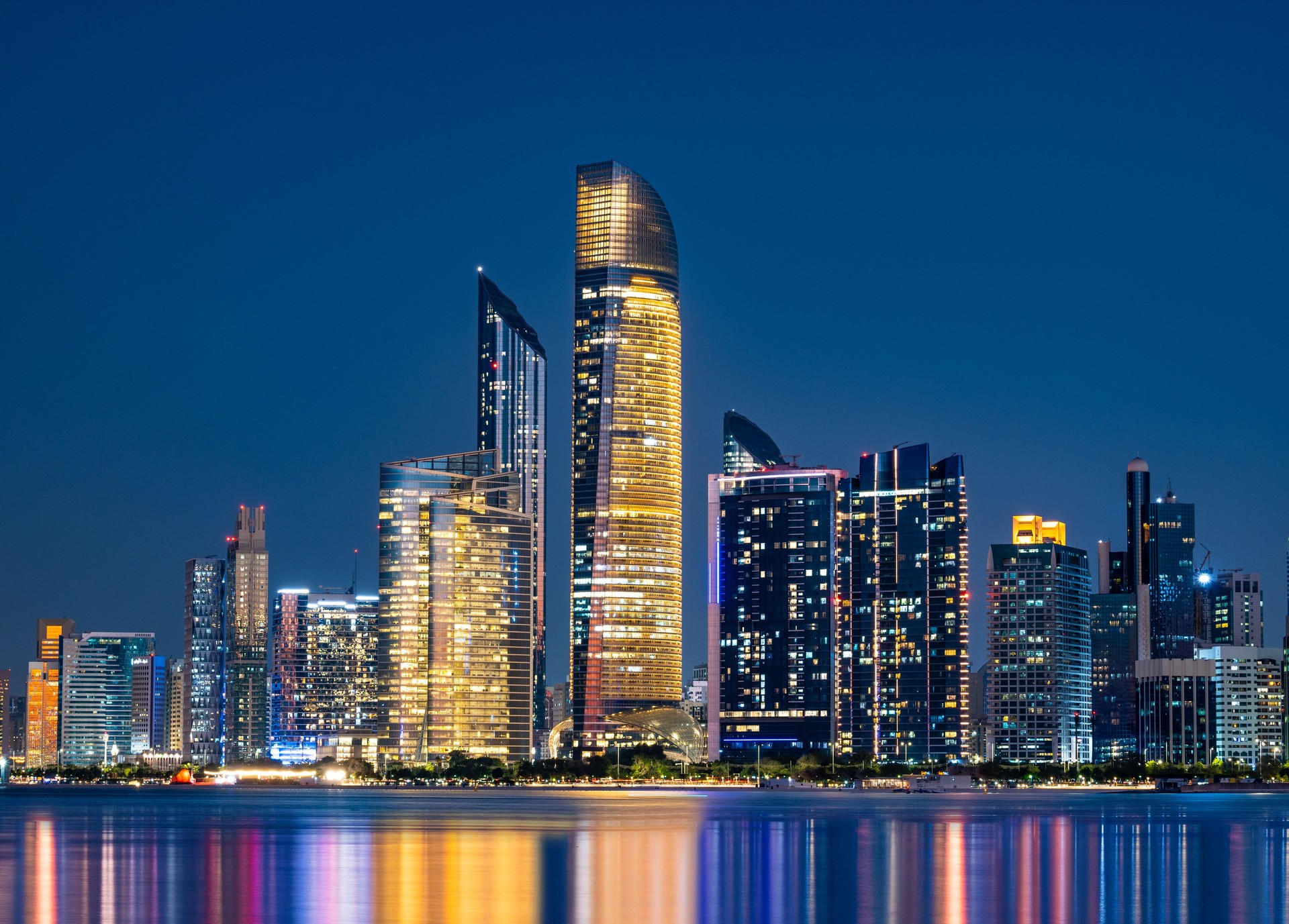 The Abu Dhabi City Skyline at Twilight, United Arab Emirates